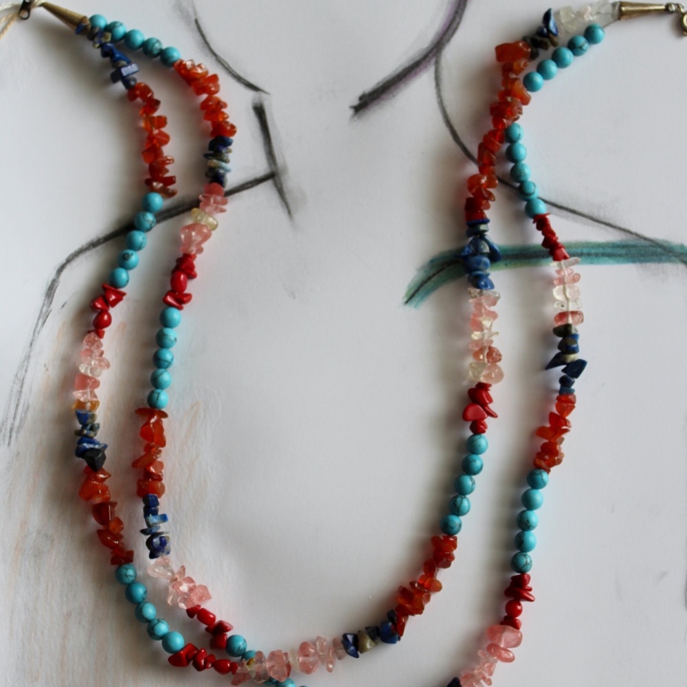 Layered Stone Necklace Sterling Silver Boho NWT